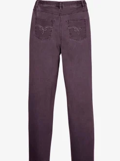 Jean coupe 5 poches avec ceinture élastique latérale et empiècement au dos