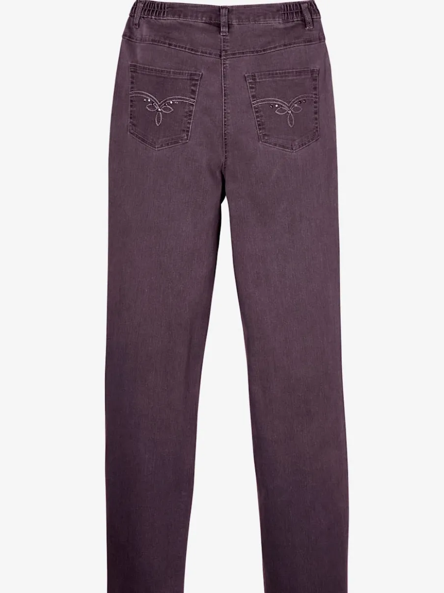 Jean coupe 5 poches avec ceinture élastique latérale et empiècement au dos