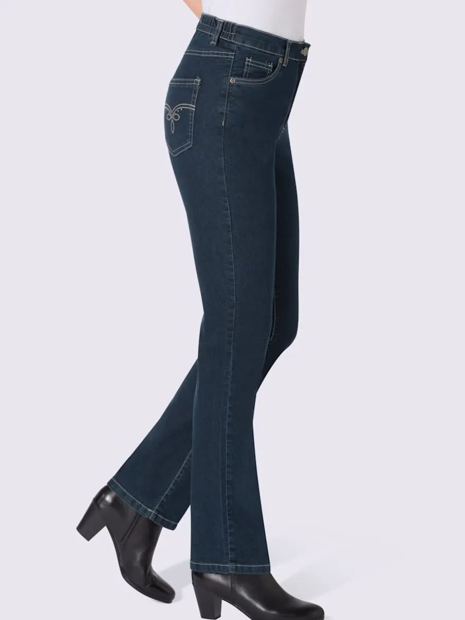 Jean coupe 5 poches avec ceinture élastique latérale et empiècement au dos