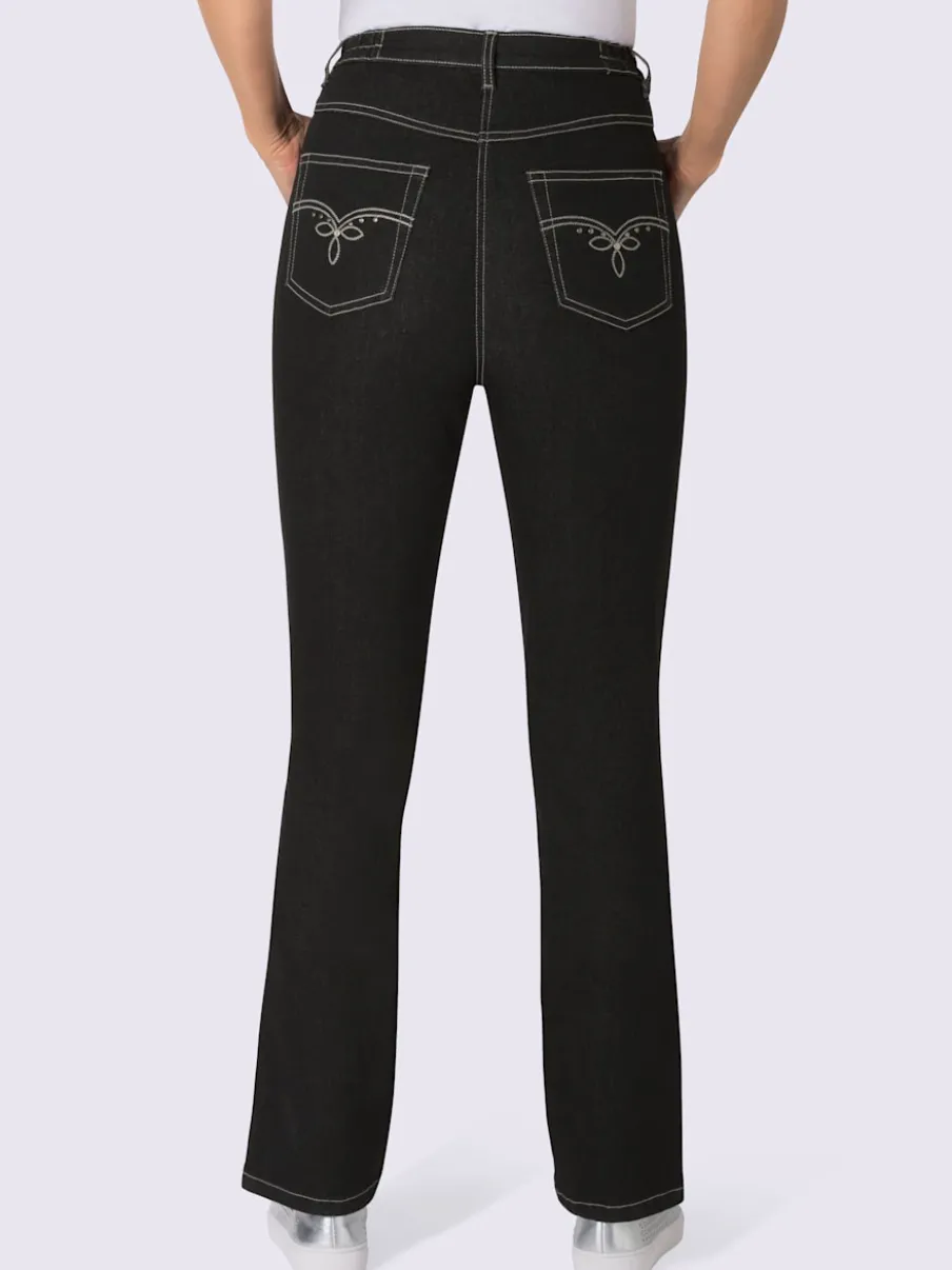 Jean coupe 5 poches avec ceinture élastique latérale et empiècement au dos