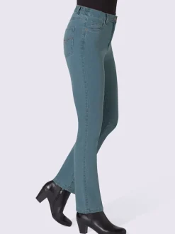 Jean coupe 5 poches avec ceinture élastique latérale et empiècement au dos