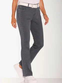 Jean coupe 5 poches avec nervures décoratives latérales