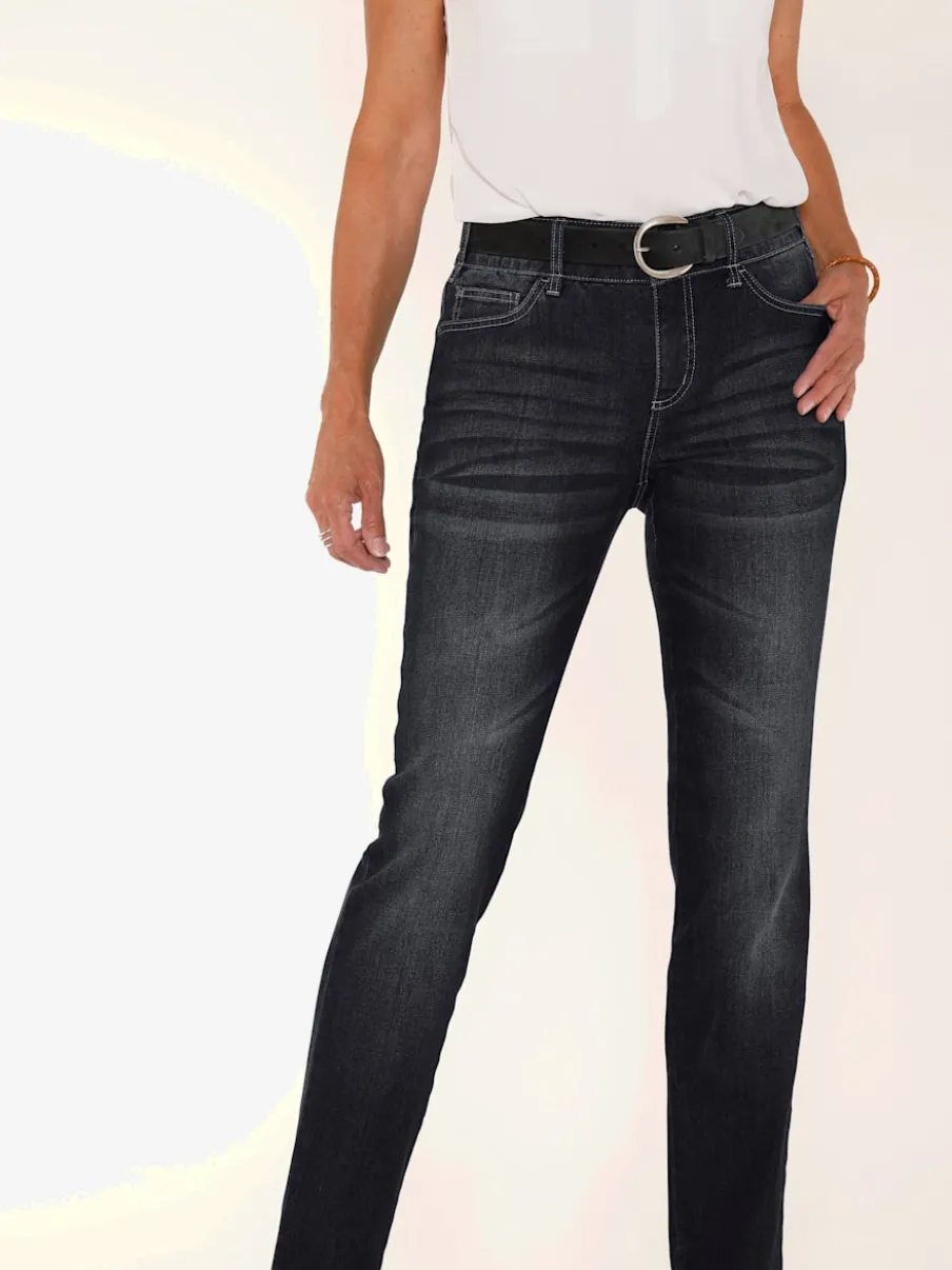 Jean denim classique coupe cinq poches avec rivets décoratifs