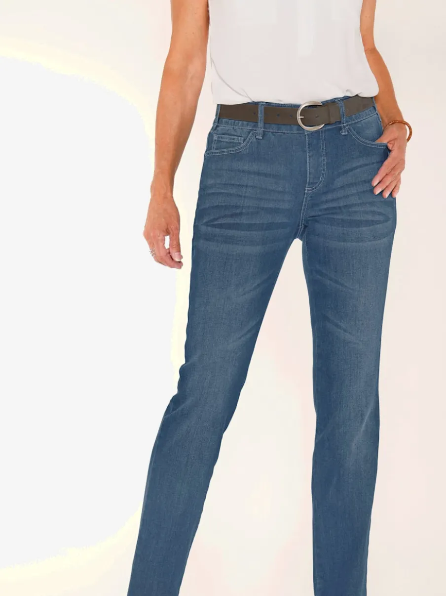 Jean denim classique coupe cinq poches avec rivets décoratifs