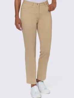 Jean droit avec ceinture élastique poches arrière brillantes.