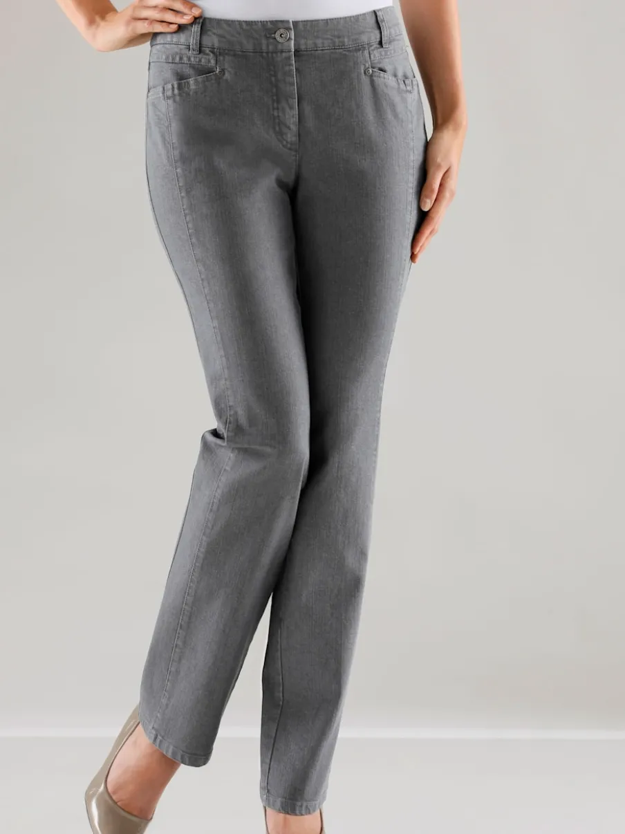 Jean droit avec ceinture élastique et détails enrichis