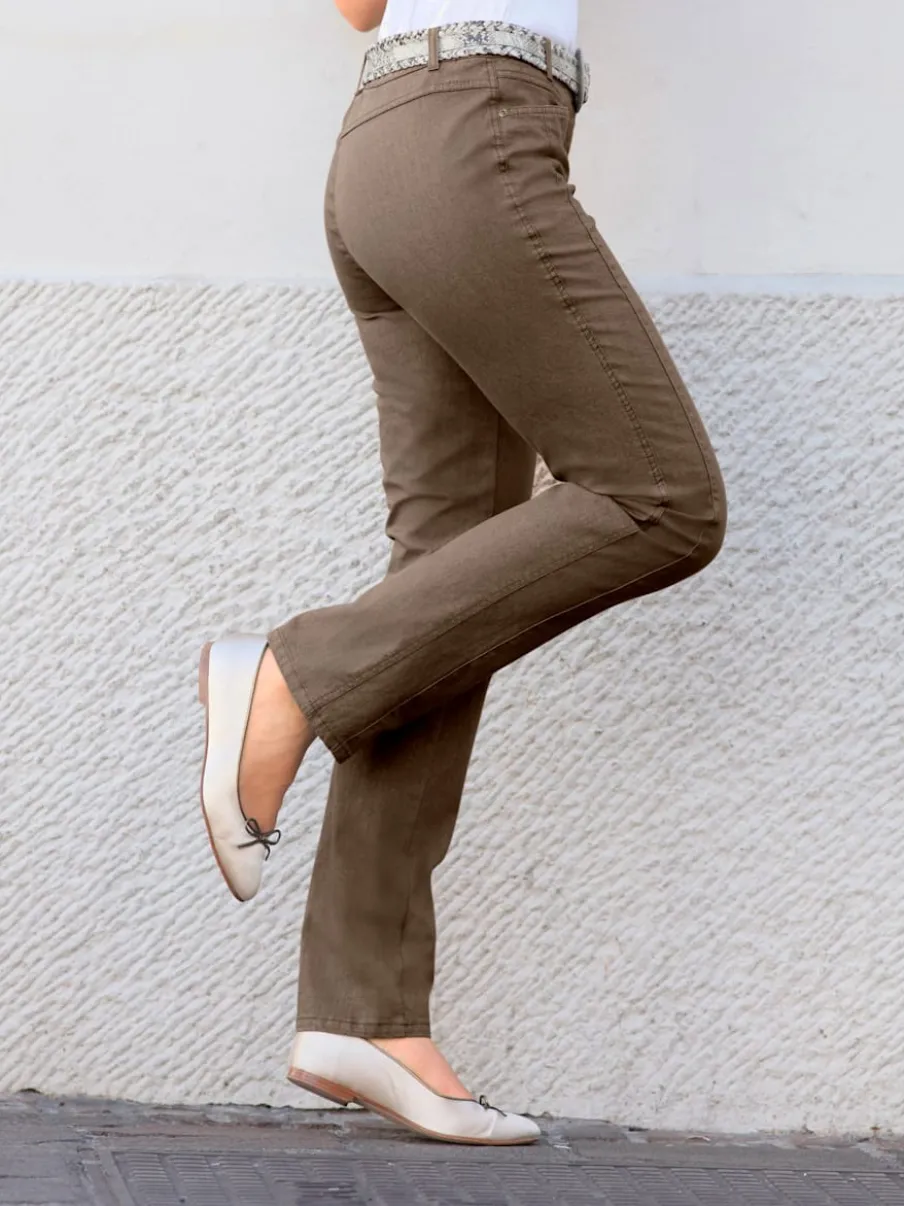Jean droit avec ceinture élastique et détails enrichis