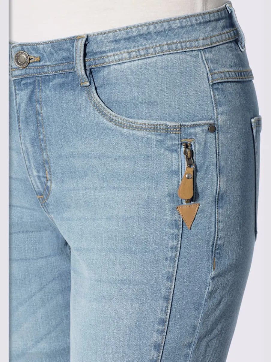 Jean effet délavé avec poches et ceinture gainante