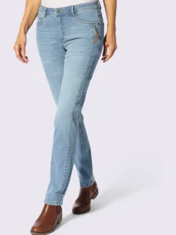 Jean effet délavé avec poches et ceinture gainante