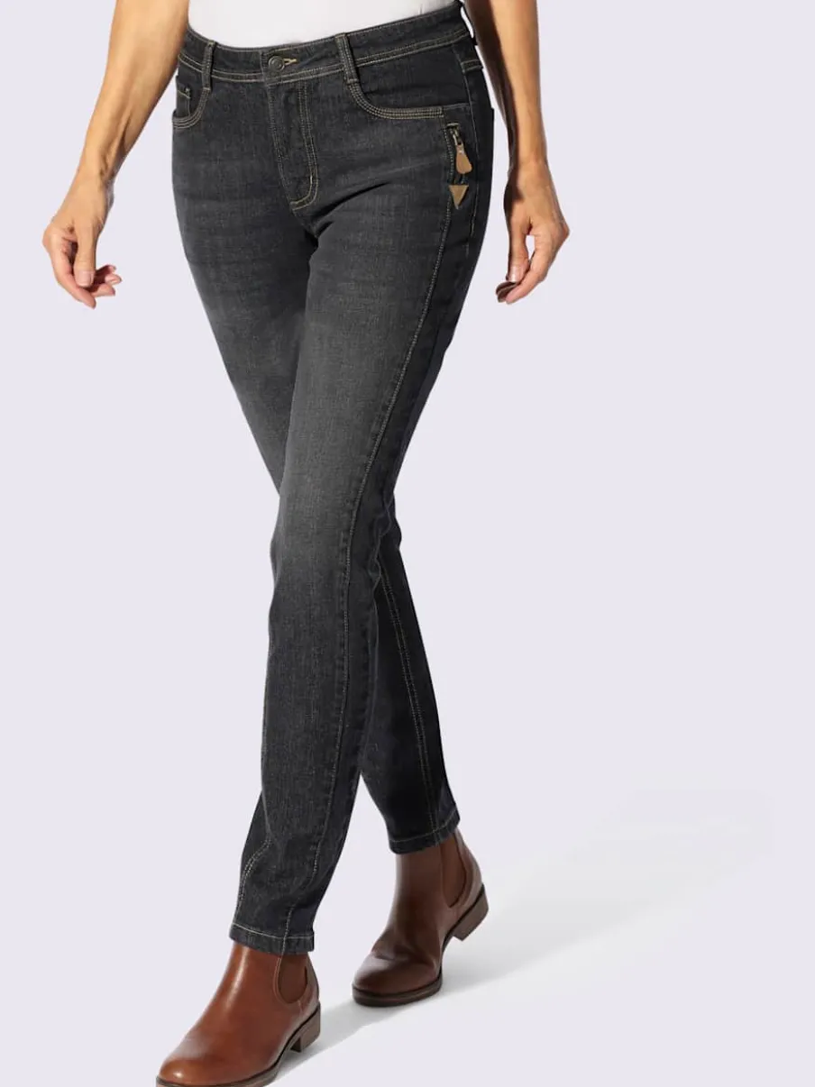 Jean effet délavé avec poches et ceinture gainante