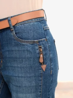 Jean effet délavé avec poches et ceinture gainante