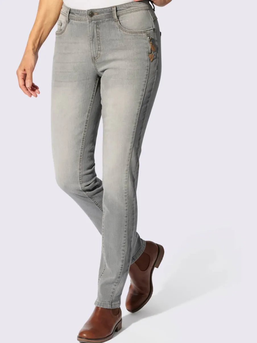 Jean effet délavé avec poches et ceinture gainante