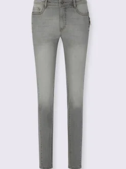 Jean effet délavé avec poches et ceinture gainante