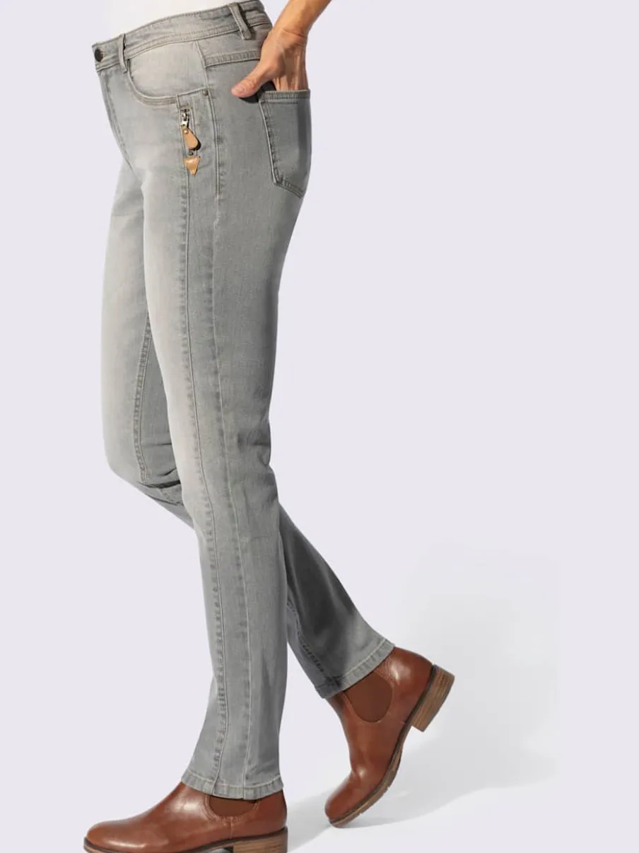 Jean effet délavé avec poches et ceinture gainante