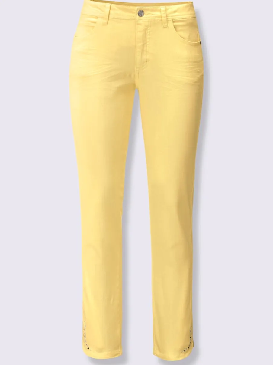 Jean 7/8 en coton avec empiècements et détails brillants aux chevilles