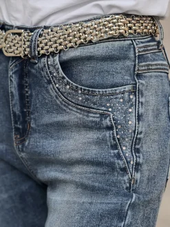 Jean en qualité extensible avec pierres brillantes fantaisie