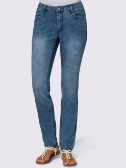 Jean extensible cinq poches avec rivets décoratifs arrière