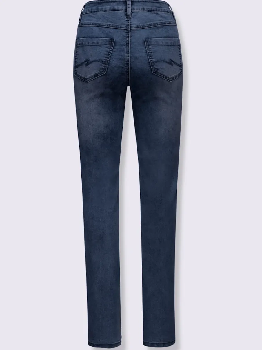 Jean extensible cinq poches avec rivets décoratifs arrière