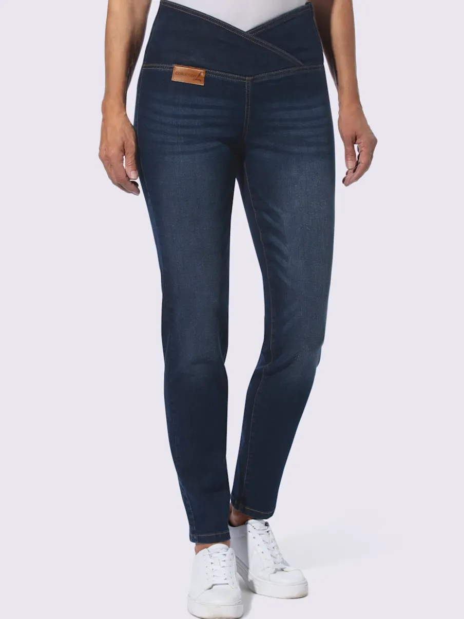 Jean extensible effet ventre plat ceinture haute confortablement ajusté