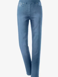 Jean facile à enfiler avec ceinture élastique intégrée.