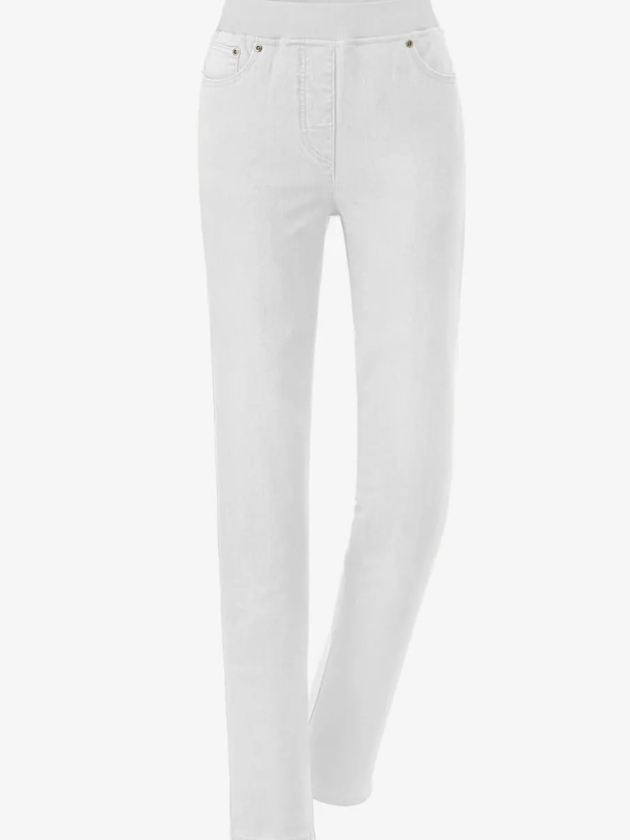 Jean facile à enfiler avec ceinture élastique intégrée.