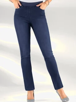 Jean facile à enfiler avec ceinture élastique intégrée.