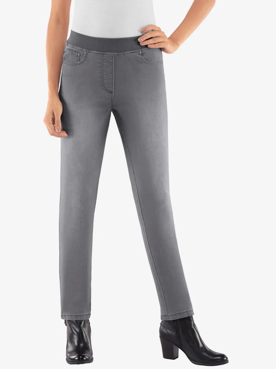 Jean facile à enfiler avec ceinture élastique intégrée.