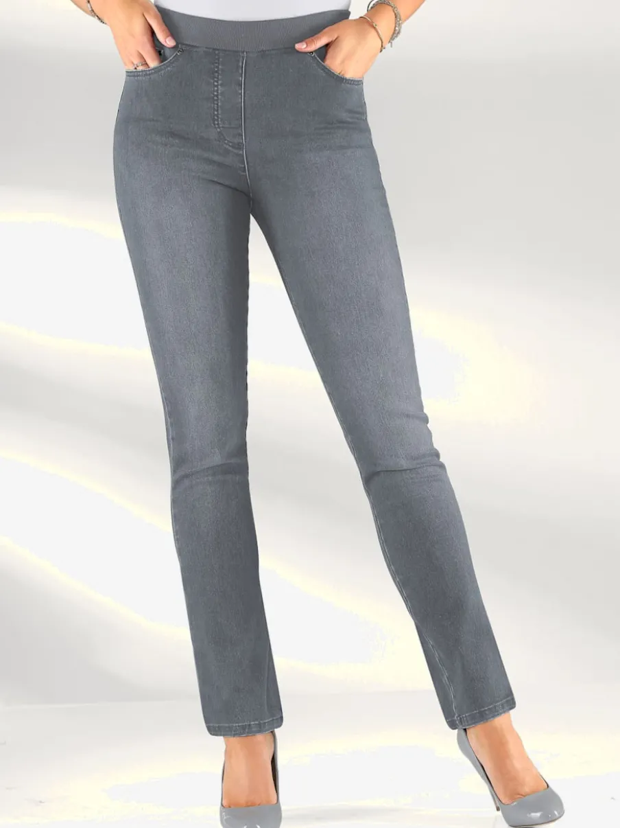 Jean facile à enfiler avec ceinture élastique intégrée.