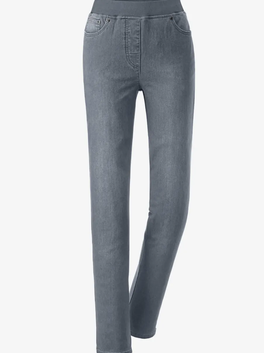 Jean facile à enfiler avec ceinture élastique intégrée.