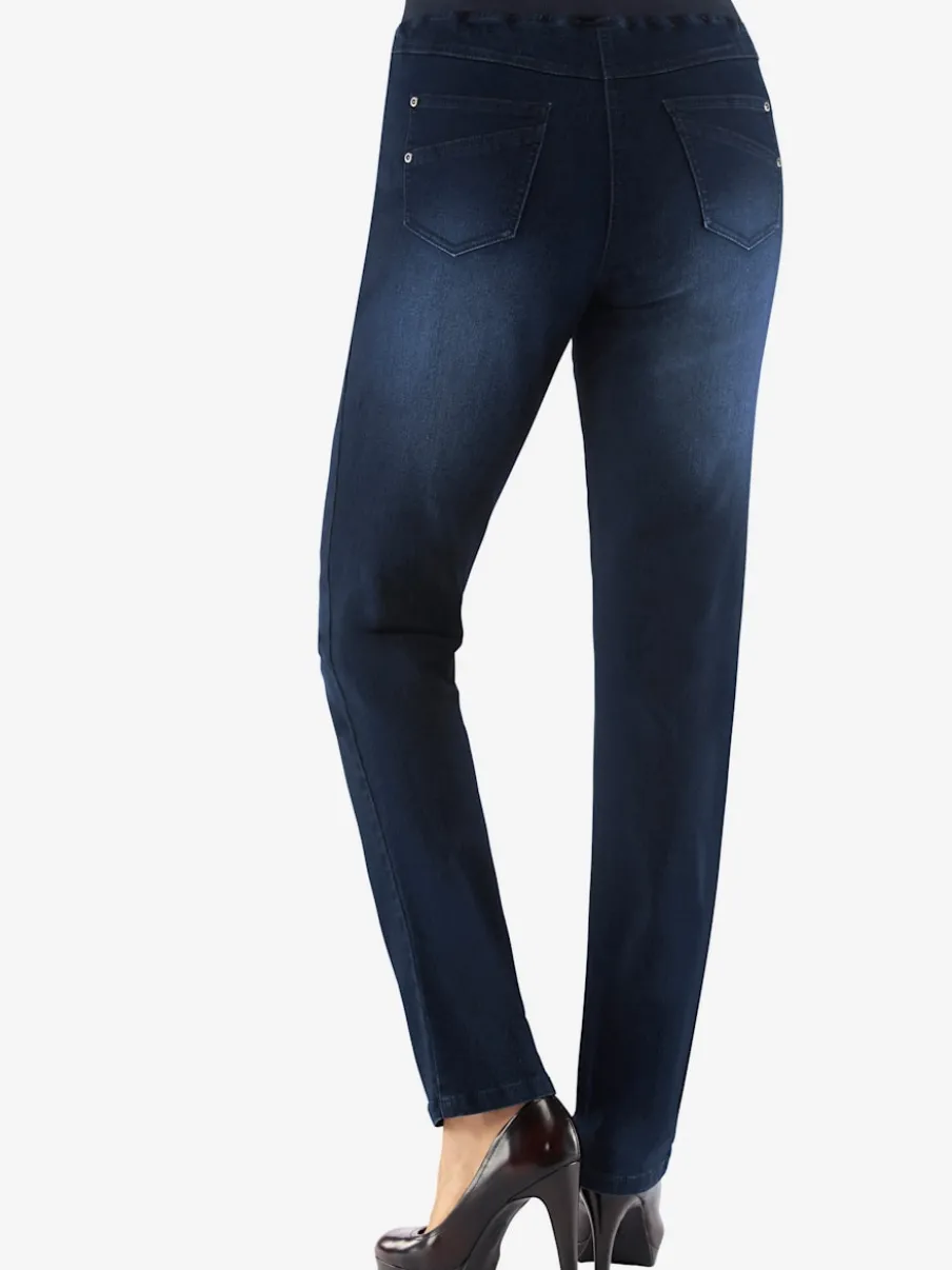 Jean facile à enfiler avec ceinture élastique intégrée.
