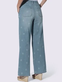 Jean à jambes larges avec imprimé floral et poches