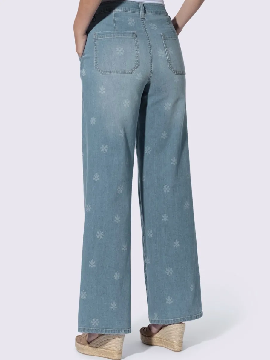 Jean à jambes larges avec imprimé floral et poches