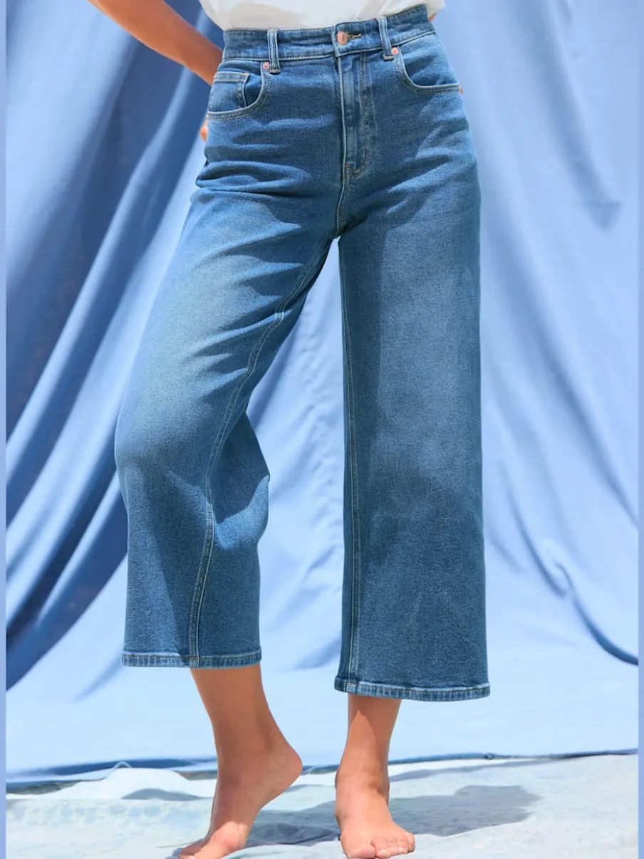 Jean large pour femme à ceinture haute et 5 poches