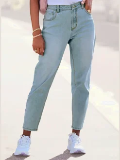 Jean mom à taille haute avec jambes droites et design 5 poches