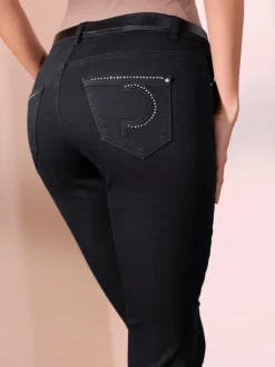 Jean 5 poches avec broderie et strass brillants