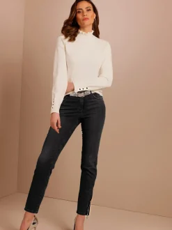 Jean 5 poches avec broderie et strass brillants
