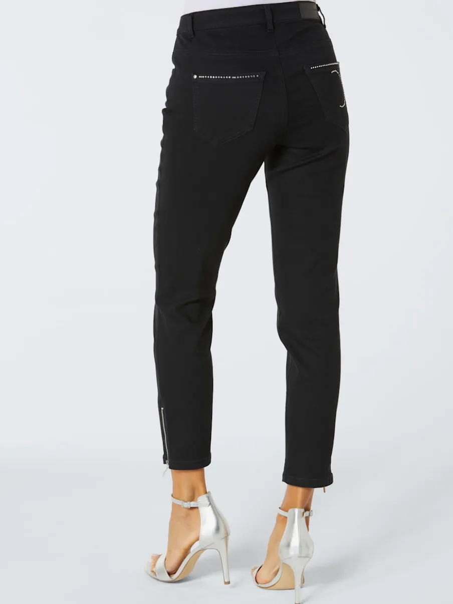 Jean 5 poches avec broderie et strass brillants