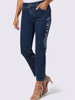 Jean 5 poches avec broderie florale et pierres brillantes
