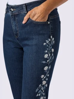 Jean 5 poches avec broderie florale et pierres brillantes