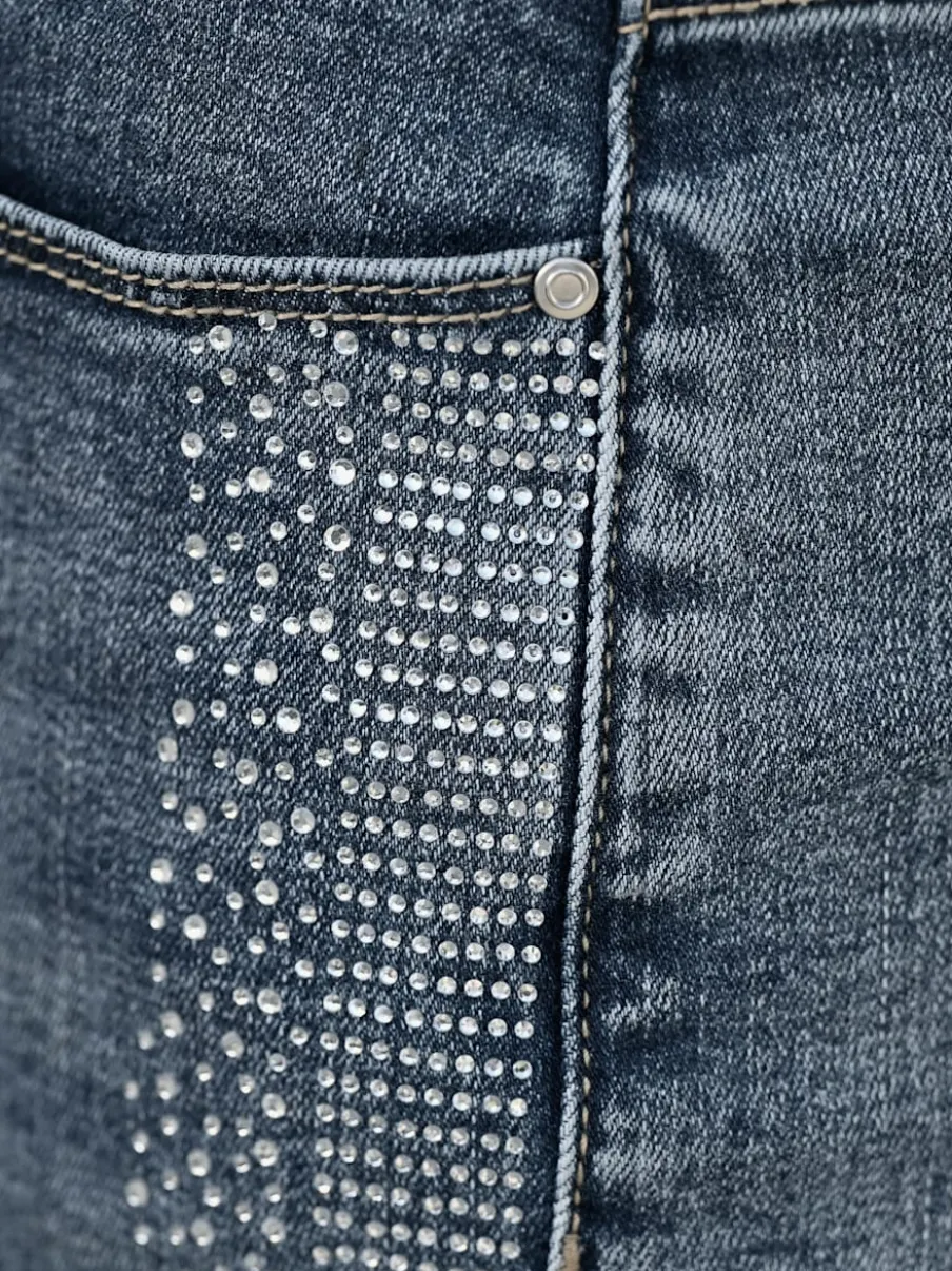 Jean 5 poches avec pierres brillantes et effet délavé