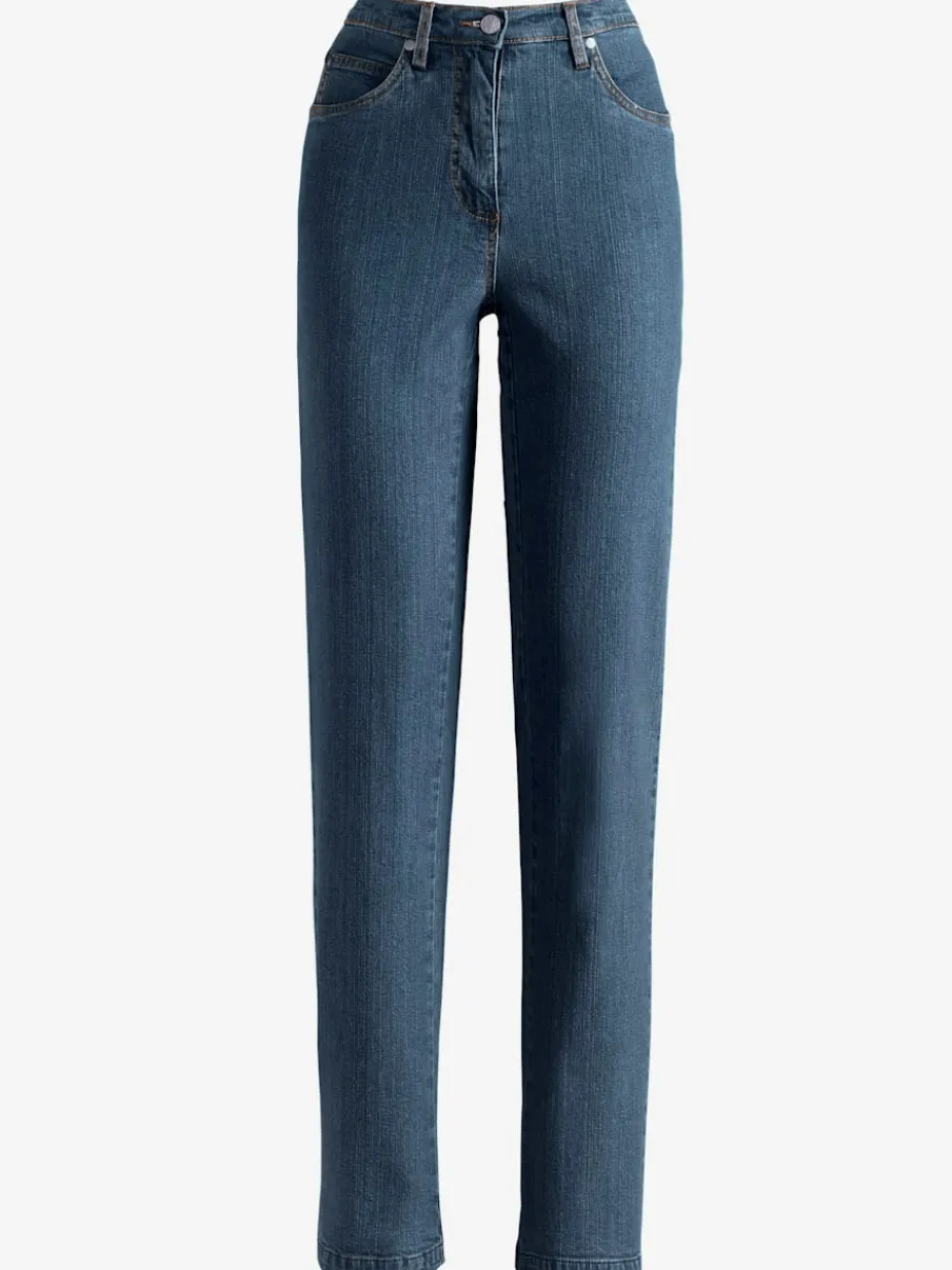Jean 5 poches en coton extensible avec coutures contrastées