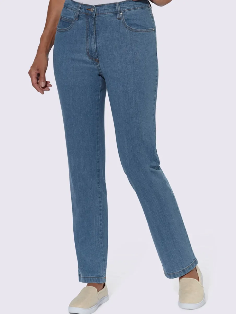 Jean 5 poches en coton extensible avec coutures contrastées