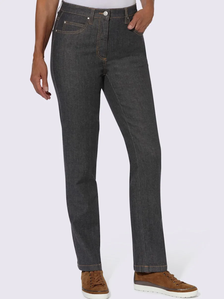Jean 5 poches en coton extensible avec coutures contrastées
