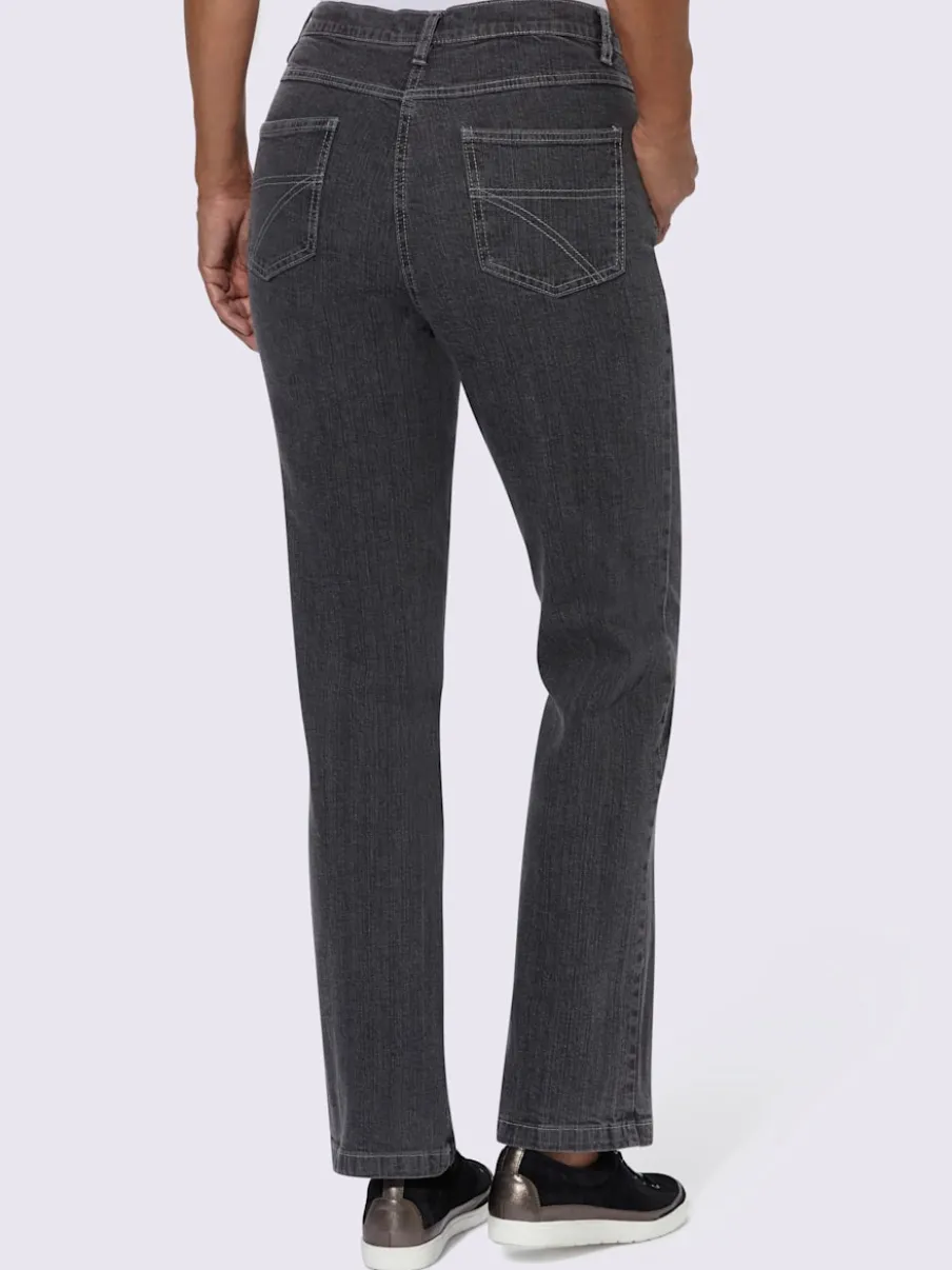 Jean 5 poches en coton extensible avec coutures contrastées
