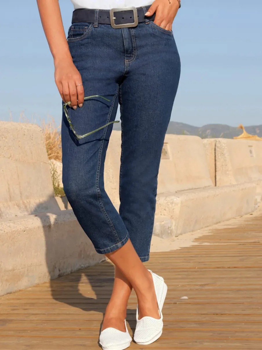 Jean 5 poches en coton stretch indéformable à fermeture éclair