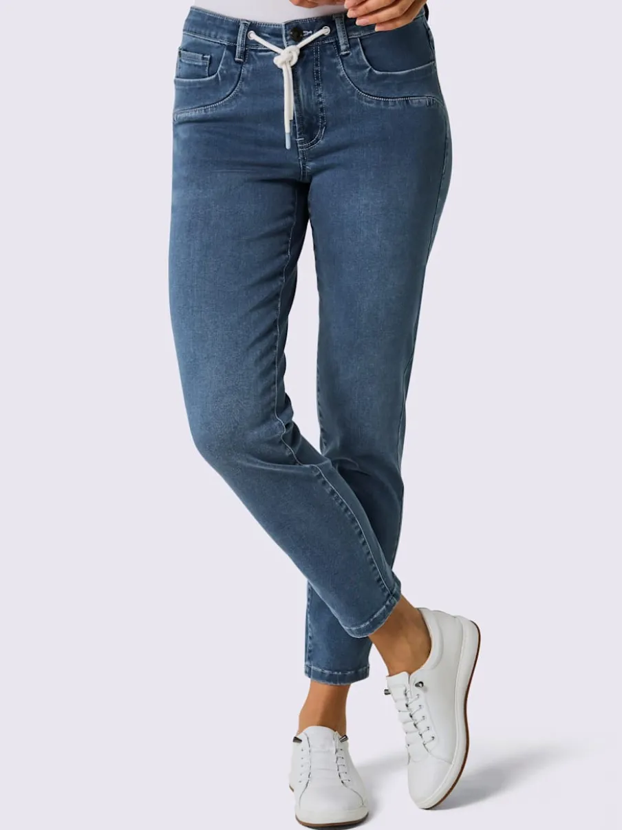 Jean 5 poches en denim doux avec ceinture à coulisse