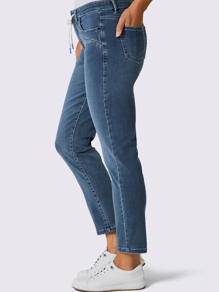 Jean 5 poches en denim doux avec ceinture à coulisse