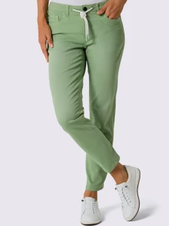 Jean 5 poches en denim doux avec ceinture à coulisse