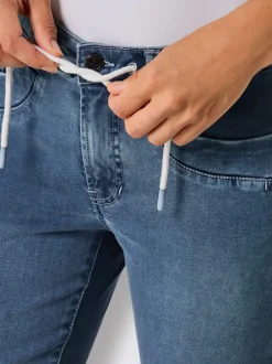 Jean 5 poches en denim doux avec ceinture à coulisse