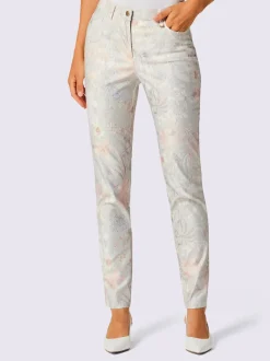 Jean 5 poches en twill ultra-doux à motif floral